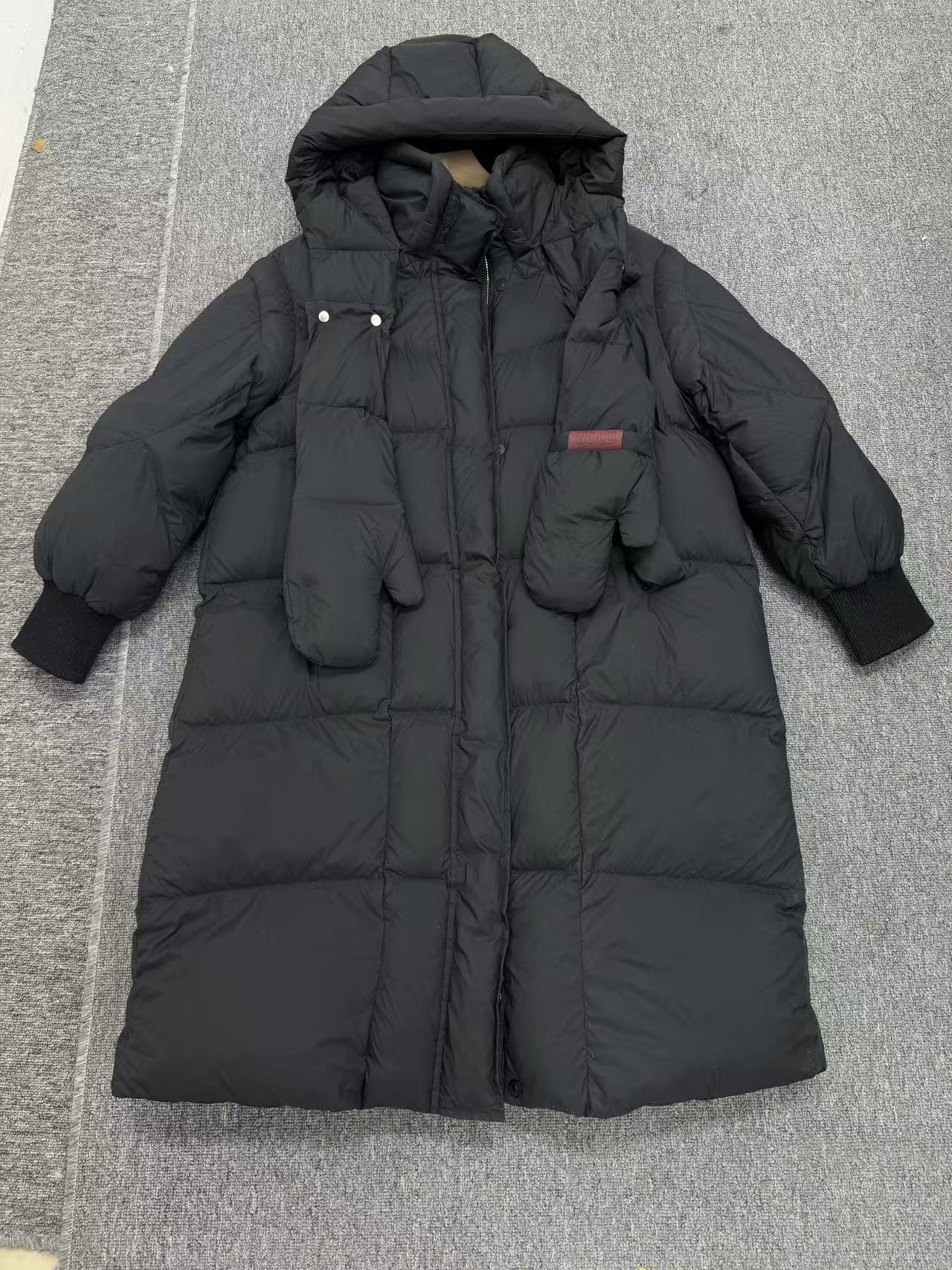 90鹅绒欧货加厚蓬松鹅绒配可爱手套连帽立领长款羽绒服