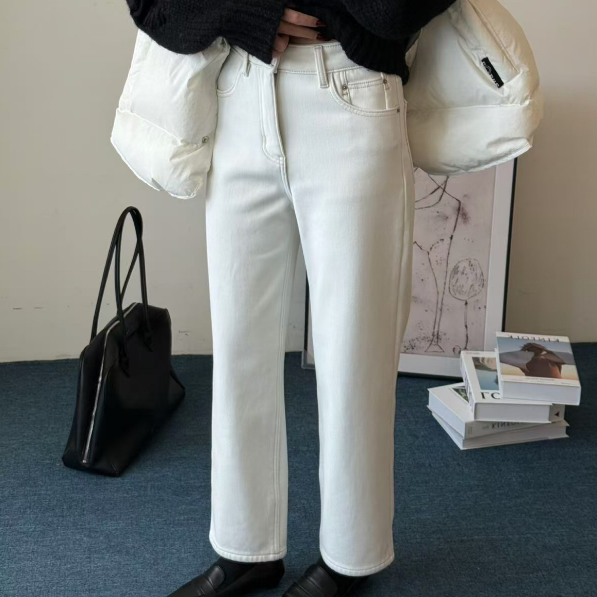 OL 5683加绒弹力 白色烟管裤