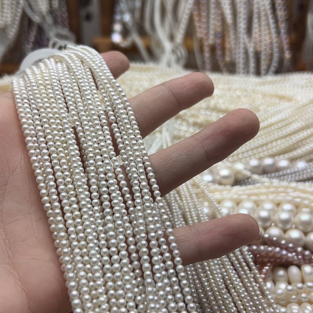 我***茶淡水珍珠未镶嵌半成品卡2.5-3近正圆小米珠