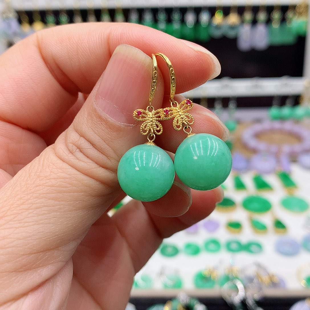 翡翠耳饰18K金镶嵌自**在