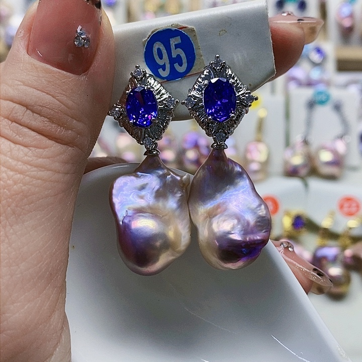 银S925镶嵌耳饰淡水珍珠