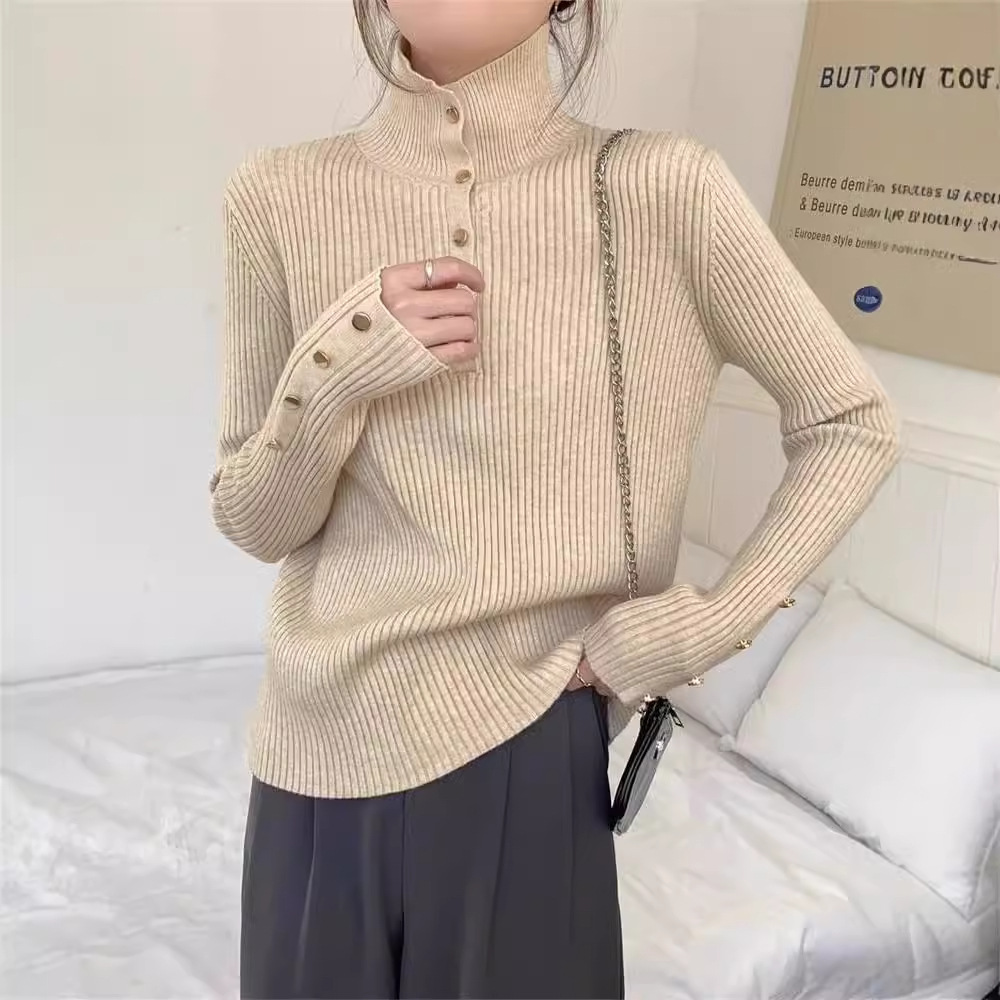 高级感毛衣女春秋冬洋气设计感小众半高领内搭长袖打底针织衫上衣