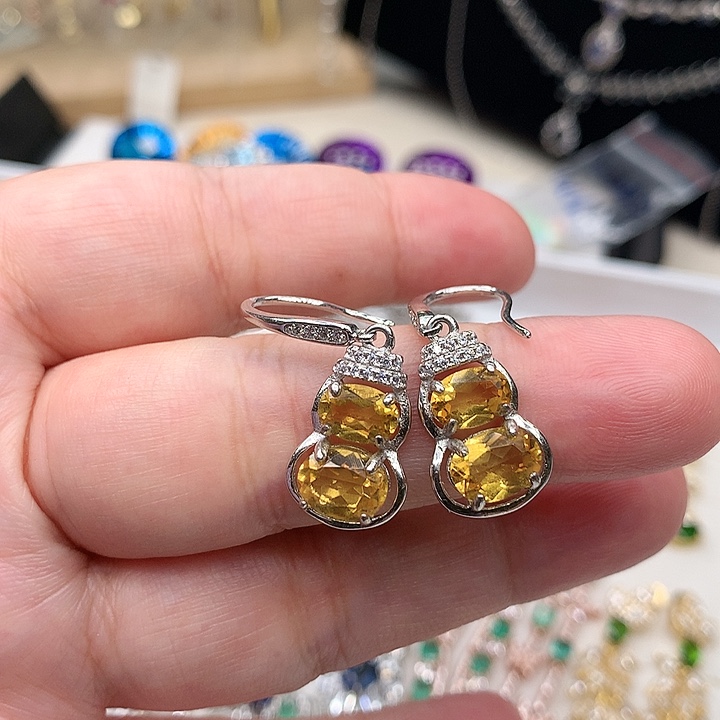 耳饰银S925镶嵌黄晶