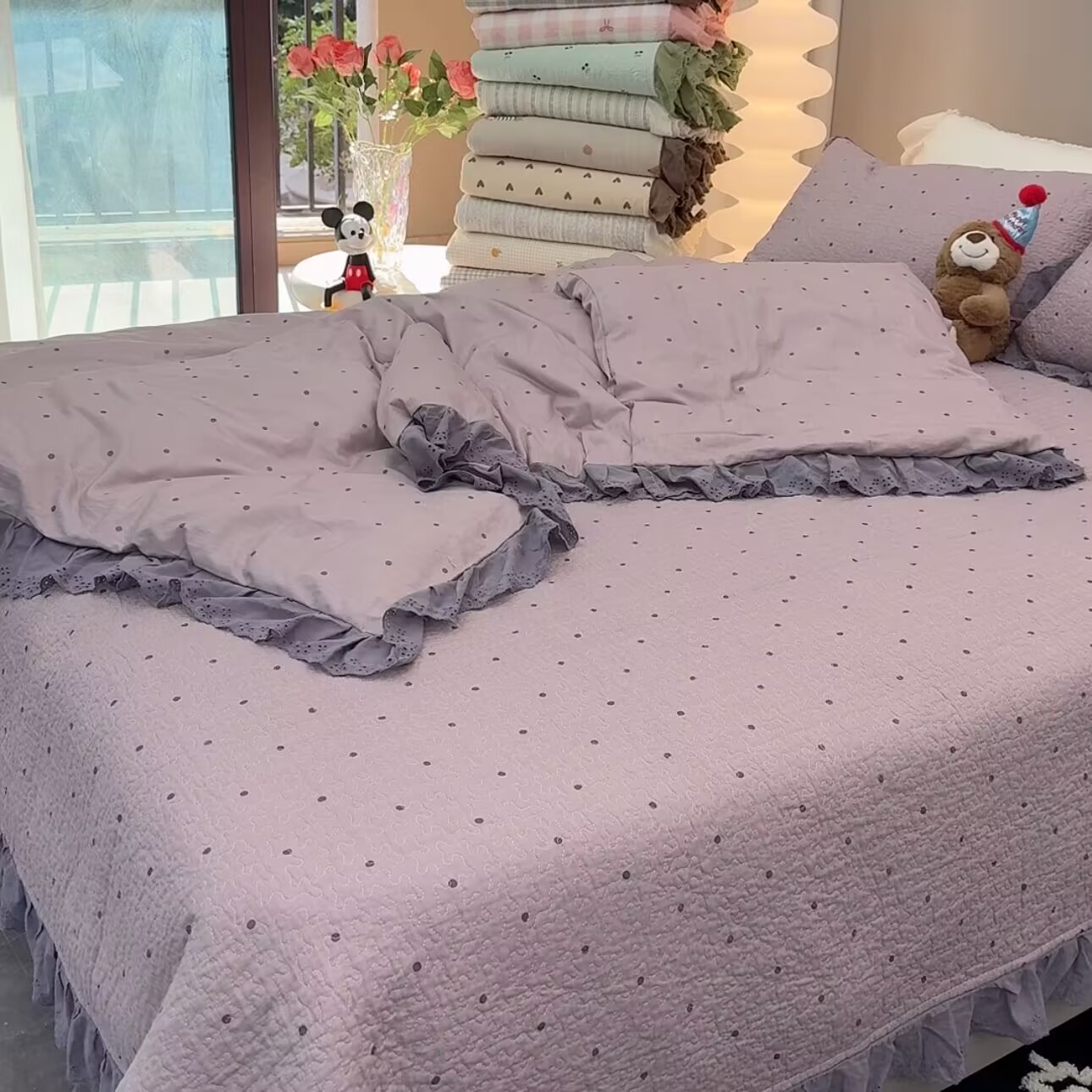 法式纯棉床盖四件套四季床盖加大床盖防滑床单夹棉绗缝棉花床盖