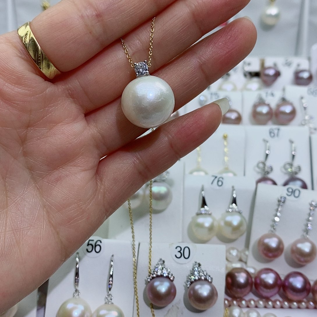 淡水珍珠银S925镶嵌吊坠(赠链)