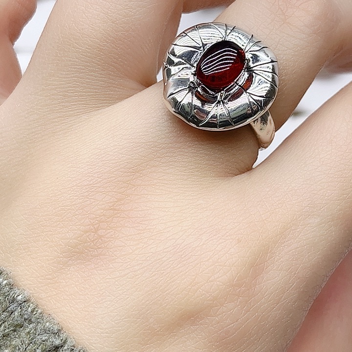 血珀戒指银S925镶嵌天然