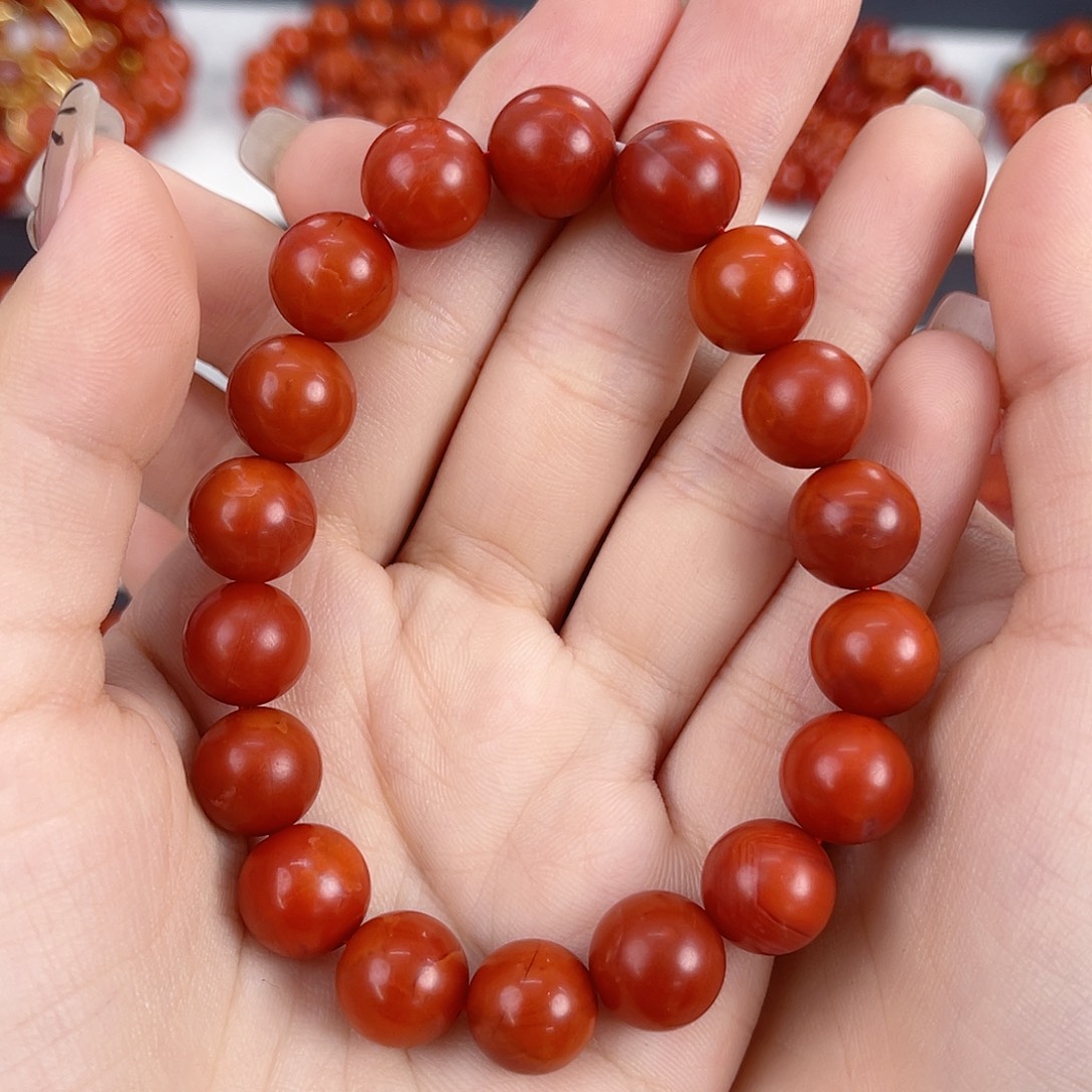 南红玛瑙未镶嵌保山阿东寨锦红11mm手串