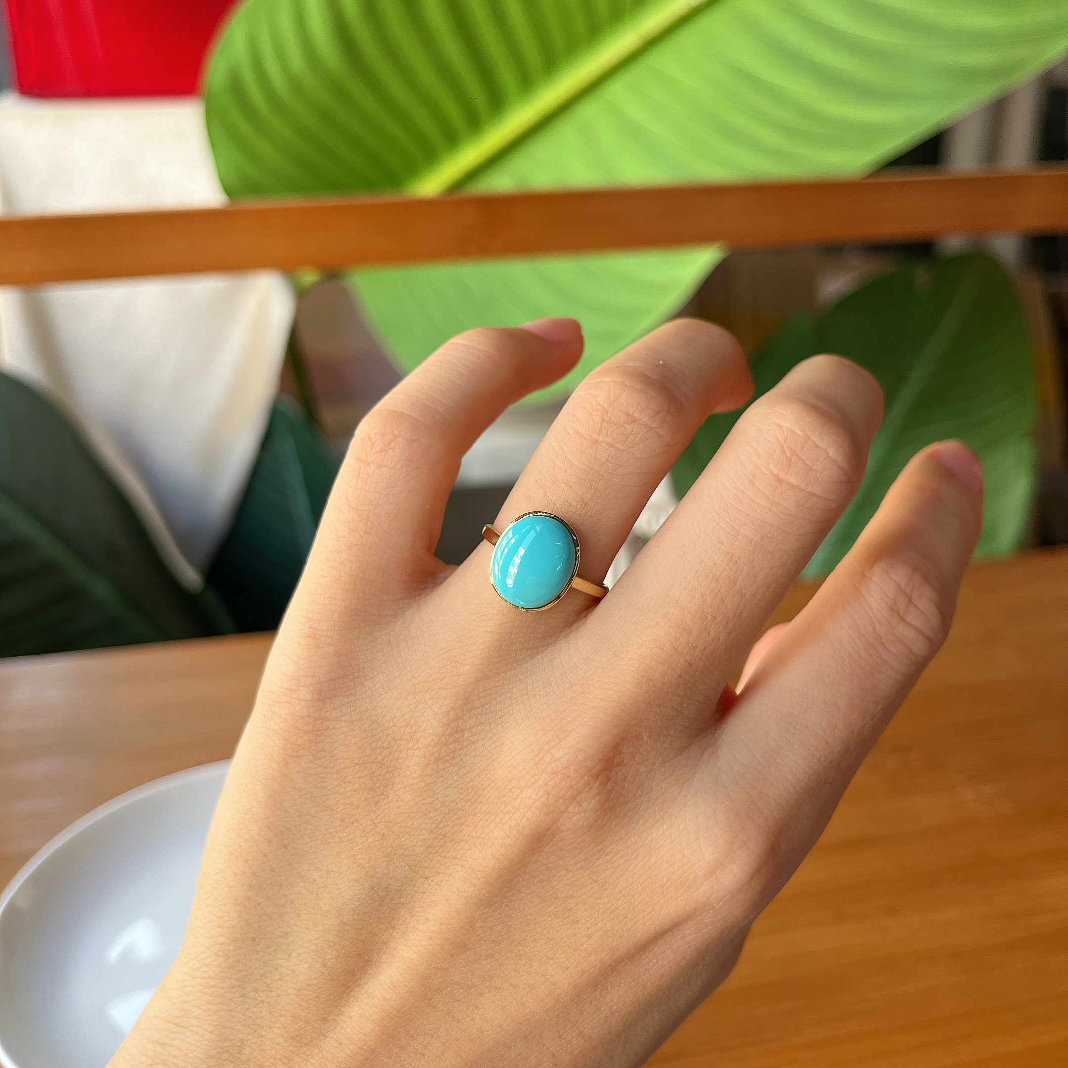 【郭老师】约1.77g11.8×18×4mm14.5圈口高品原矿绿松18k金戒指