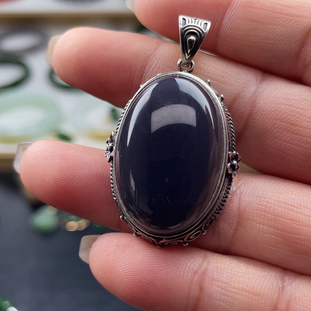 和田玉颈饰银S925镶嵌