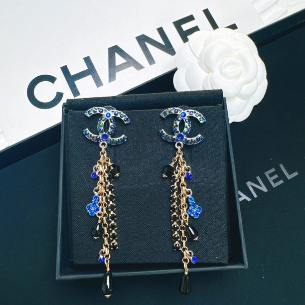 95新 Chanel/香奈儿 柚礼中古/香奈儿埃及蓝流苏扫肩耳钉NC501038