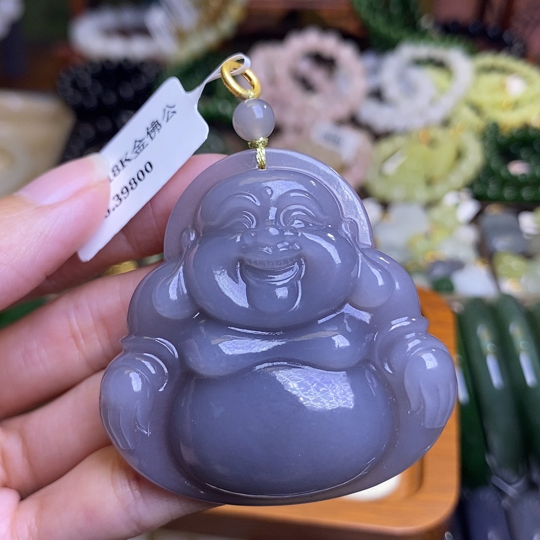 和田玉未镶嵌颈饰浓烟紫金镶大佛公吊坠
