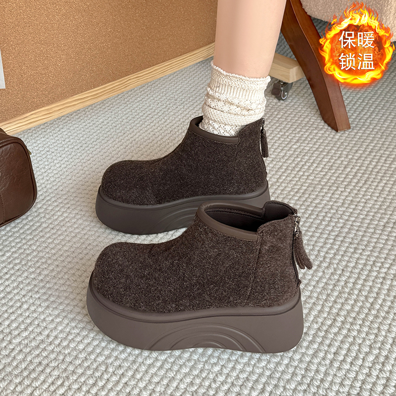 加绒短靴女款2025新款冬季时尚百搭厚底增高小个子瘦瘦靴短筒棉鞋