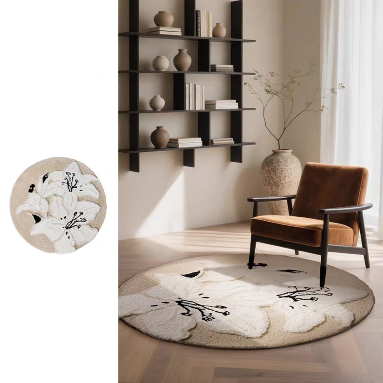 法式奶油风圆形床边毯  衣帽间地垫 摇椅沙发垫 