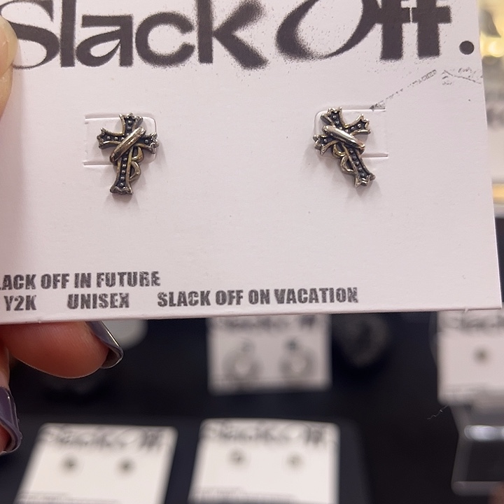 925银十字耳环通体银