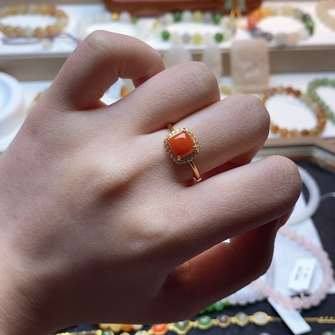 南红玛瑙戒指银S925镶嵌南红开口戒