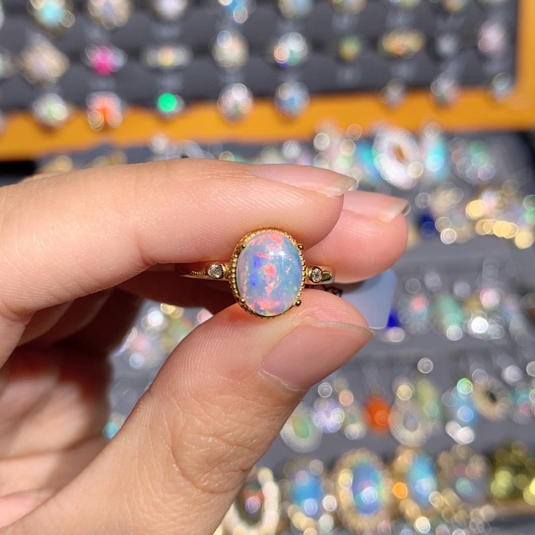 银S925镶嵌欧泊欧泊戒指y