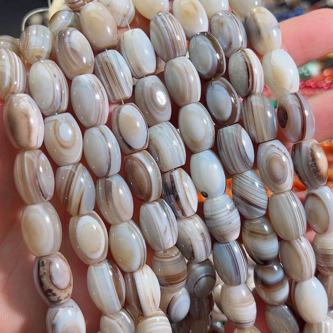 玛瑙/玉髓未镶嵌珠宝半成品千层蚕丝老玛瑙一条12x16mm