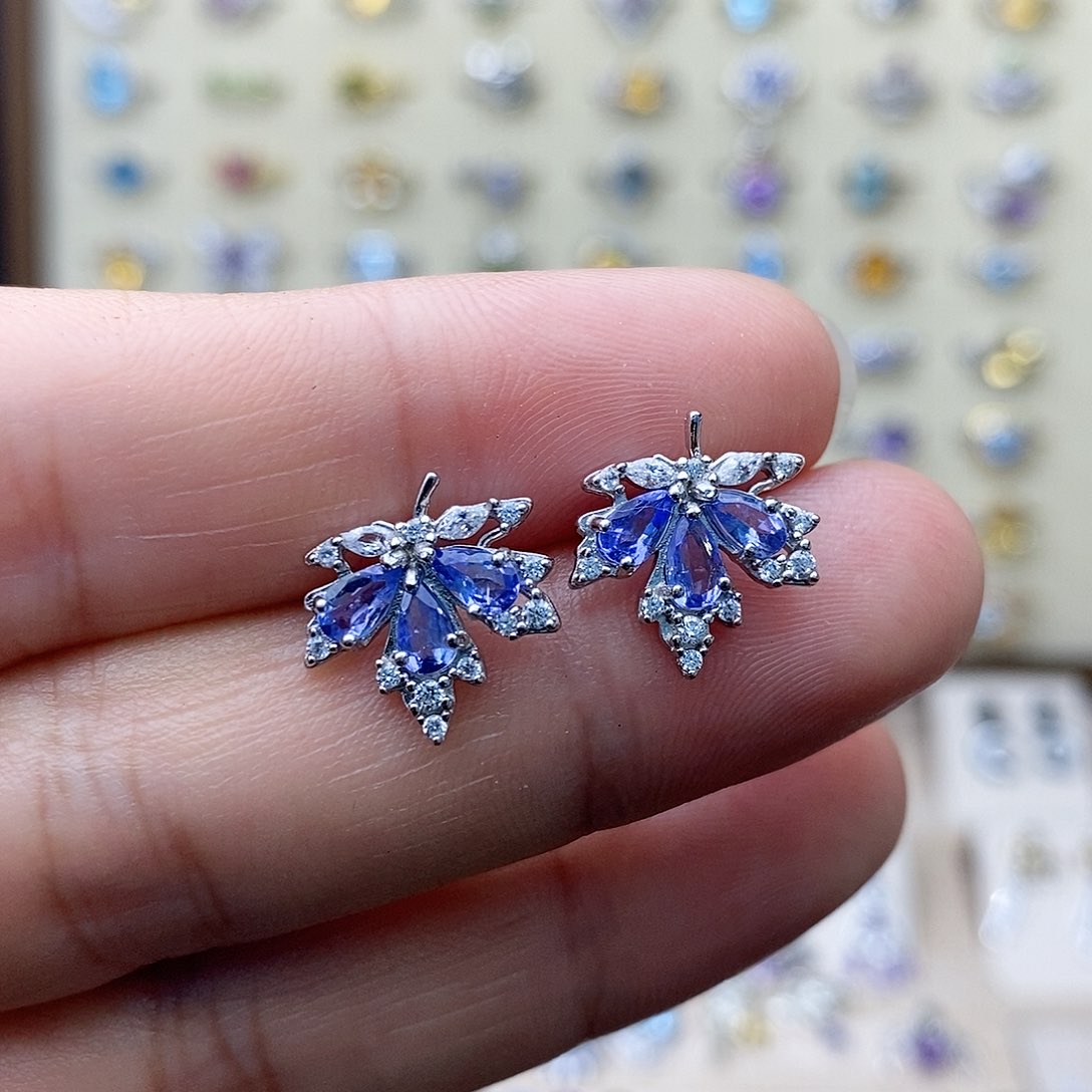 坦桑石耳钉银S925镶嵌需要证书备注