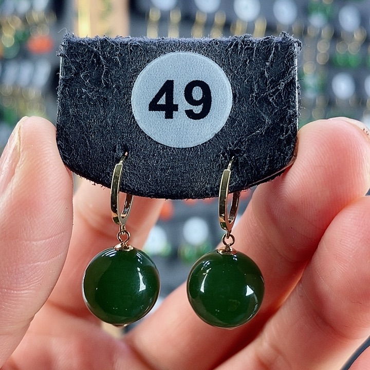 和田玉耳饰18K金镶嵌