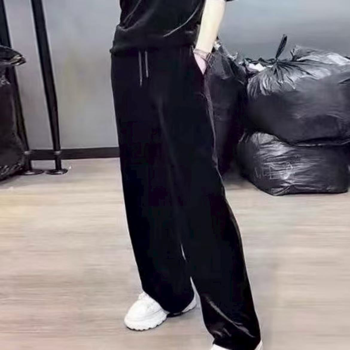 新款大码百搭高级感洋气抽绳显瘦丝绒长裤/082