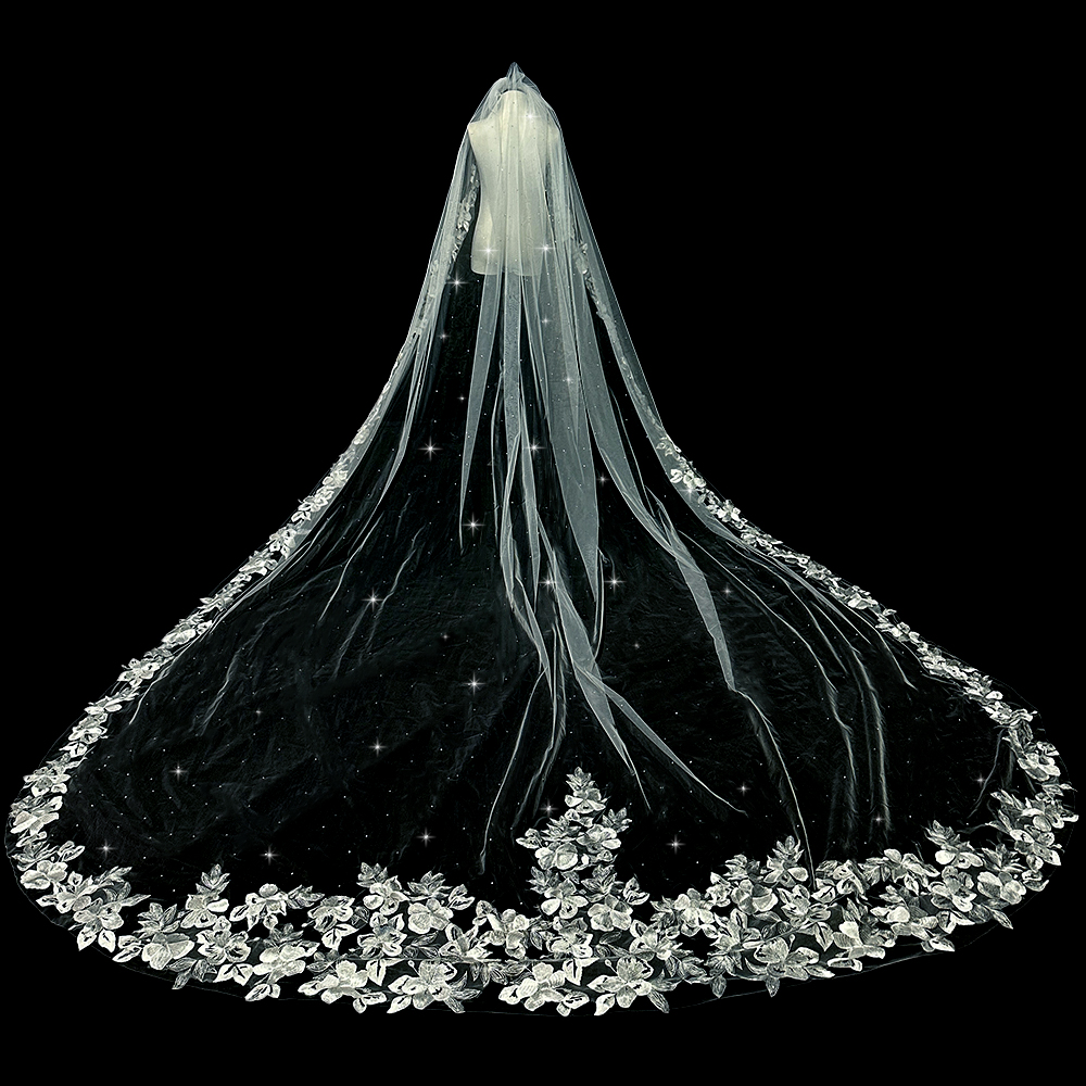 月下相恋新娘结婚主婚纱头纱轻奢高级感蕾丝花边头纱小众婚礼拍摄