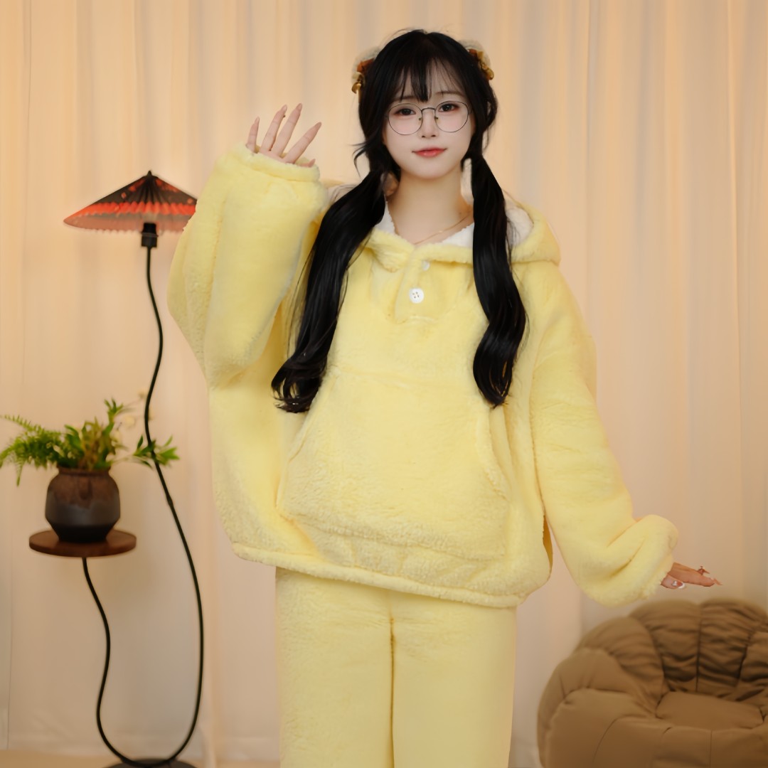 【崽崽推荐】冬季新款可爱风加绒加厚加大加连帽保暖家居服毛绒套装