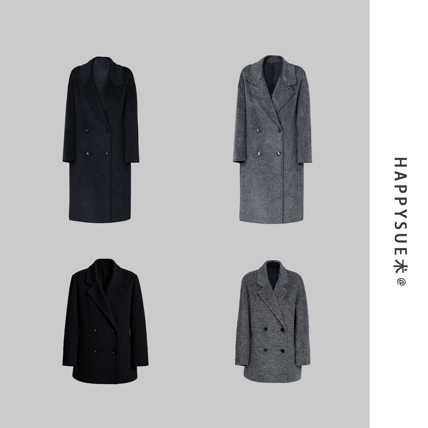 HAPPY SUE术2025新款秋冬毛呢外套呢大衣双排扣长款双面呢