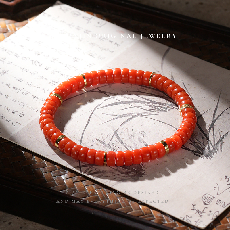 【木槿槿】天然南红玛瑙直切手链女款约6m单圈时尚饰品百搭串珠手串