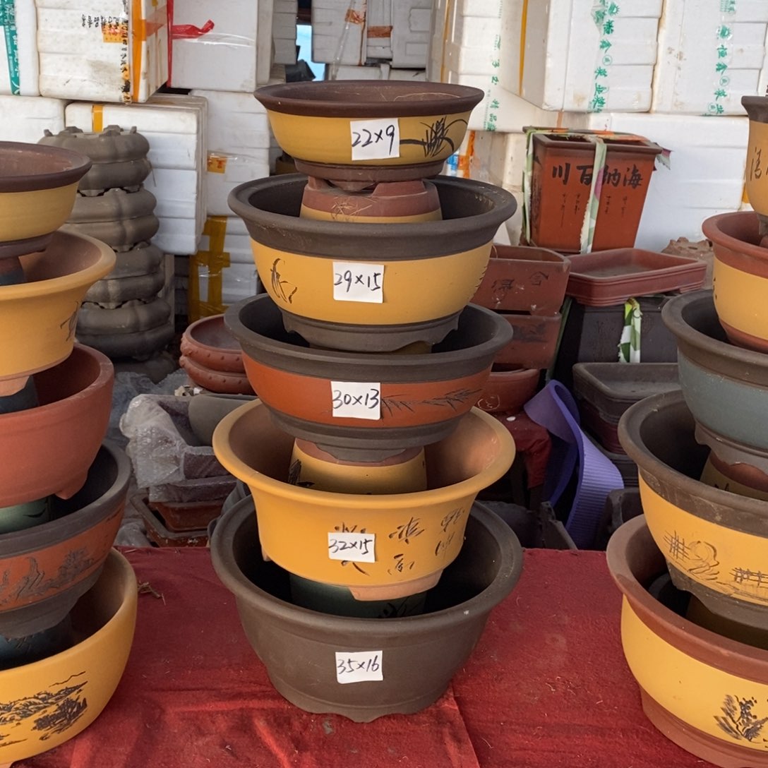 紫砂第四组，五只圆盆