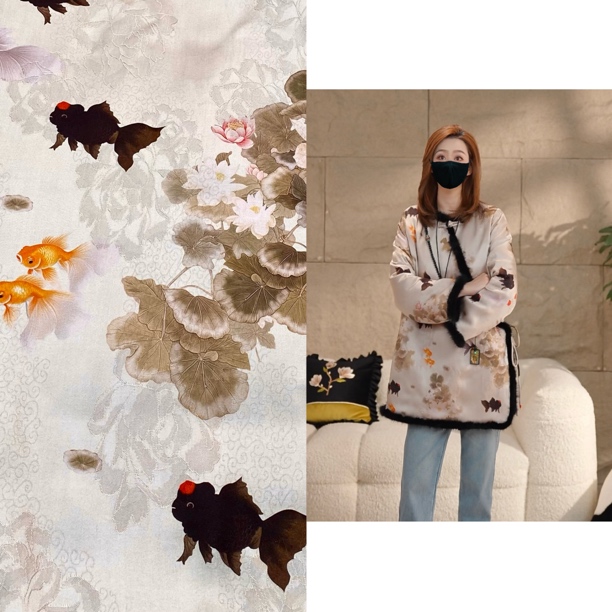 Miss.Z【水貂锦鲤】侧门襟拼水貂毛夹棉外套#w3028国风