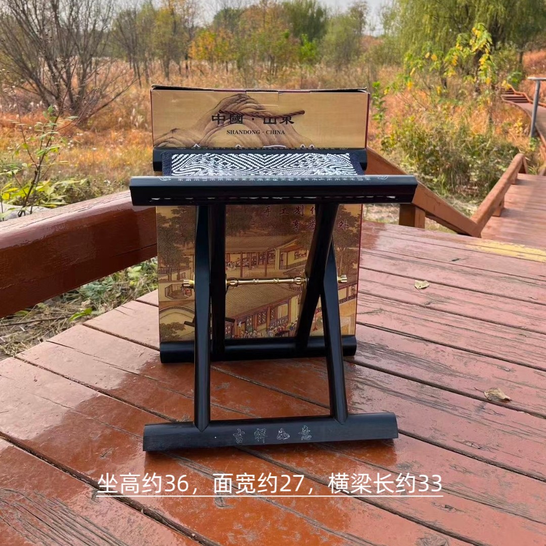 精品 黑百寿图非洲红檀实木撑凳 红木马扎便携折叠凳 送备用座面