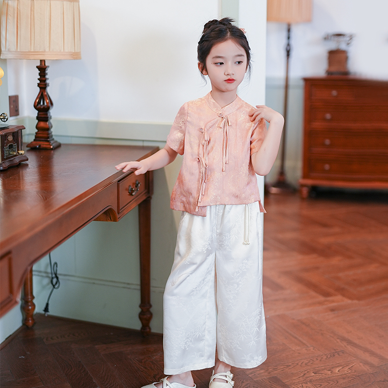 女童衬衫2025夏季新款新中式衬衣中国风设计感小众洋气短袖上衣