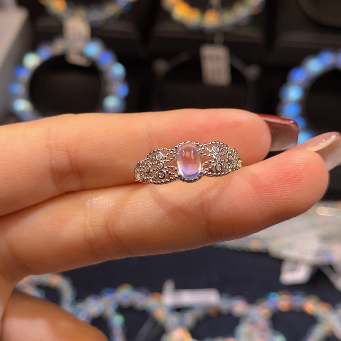 月光石戒指银S925镶嵌月光石戒指