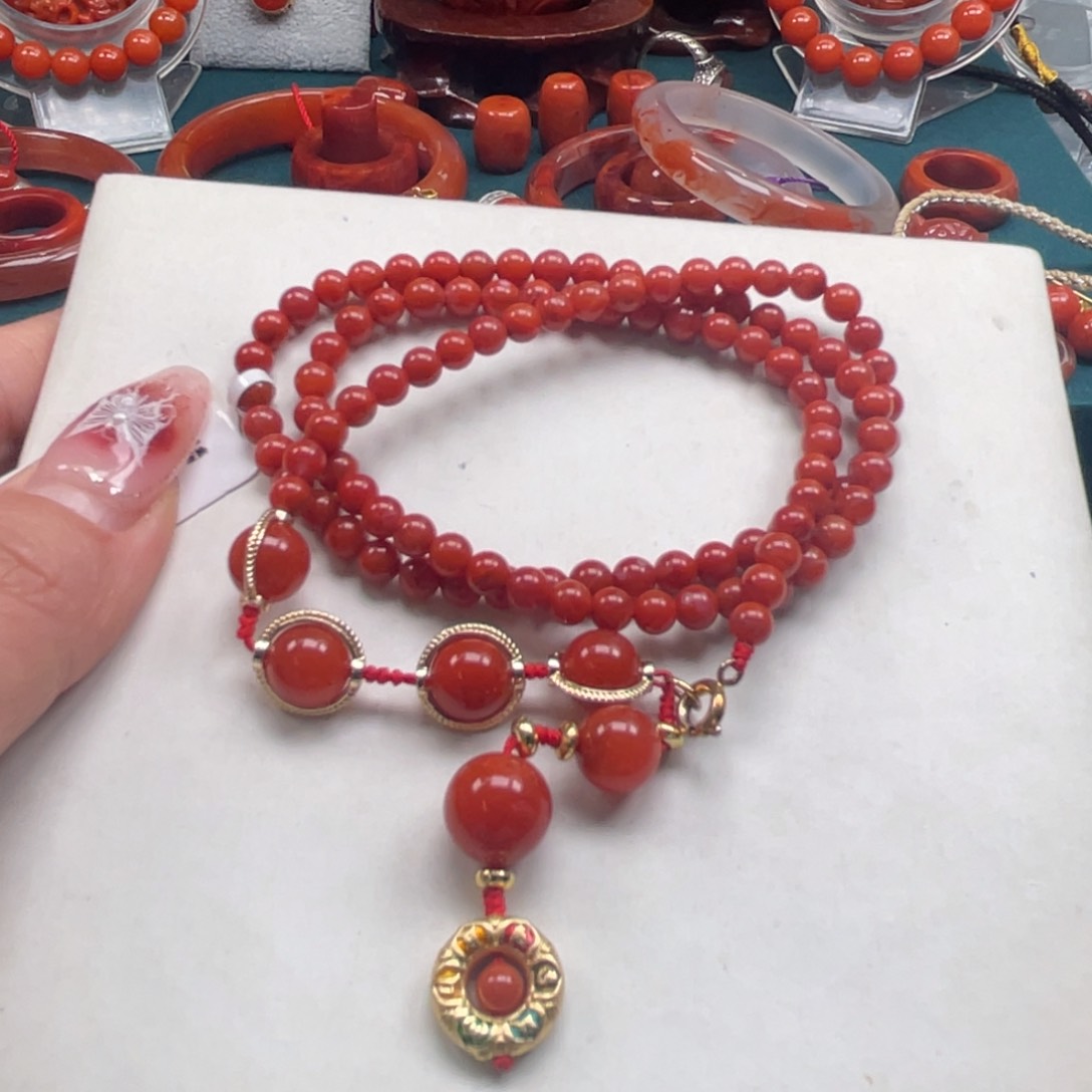 南红玛瑙川料南红dly项链合金