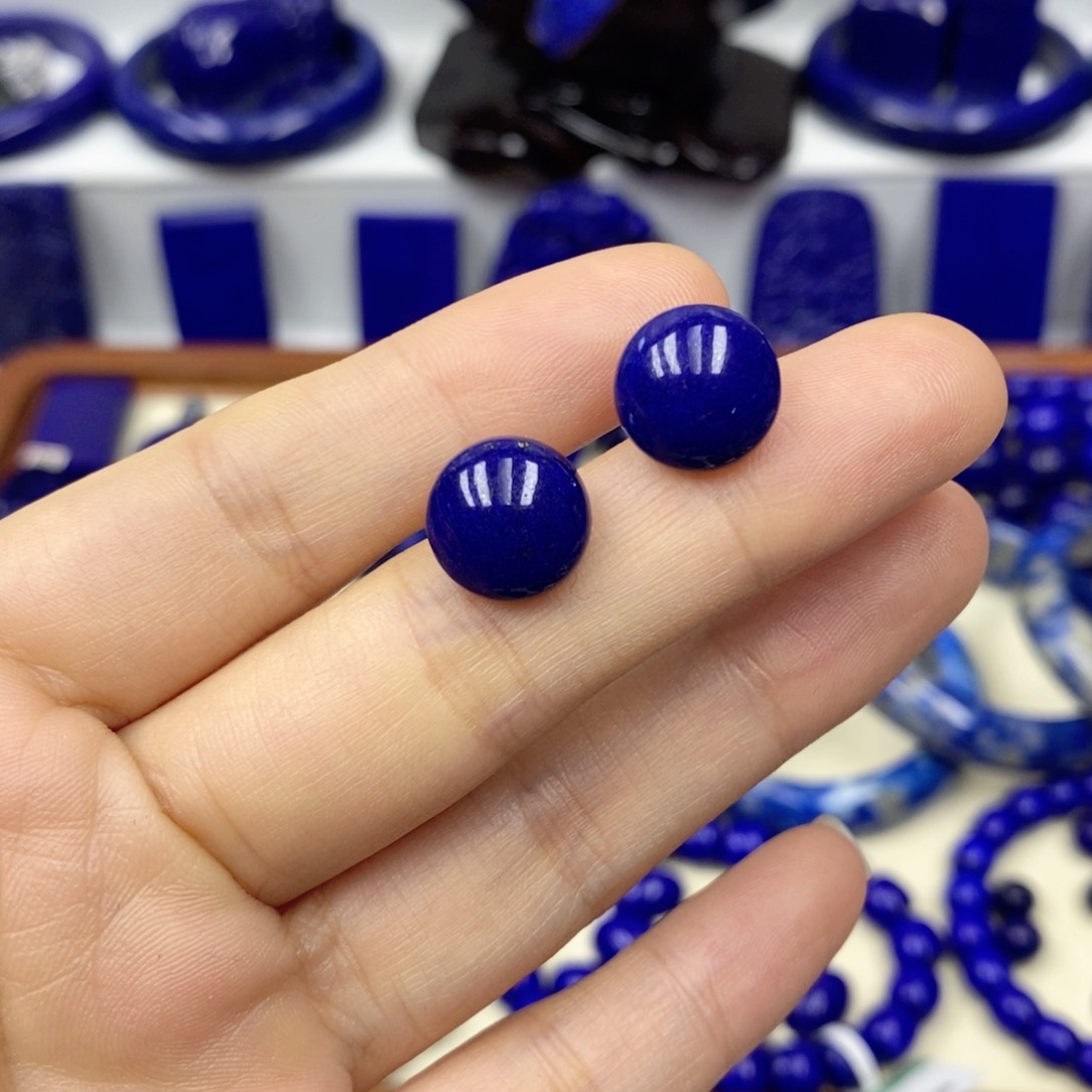 青金石耳饰银S925镶嵌