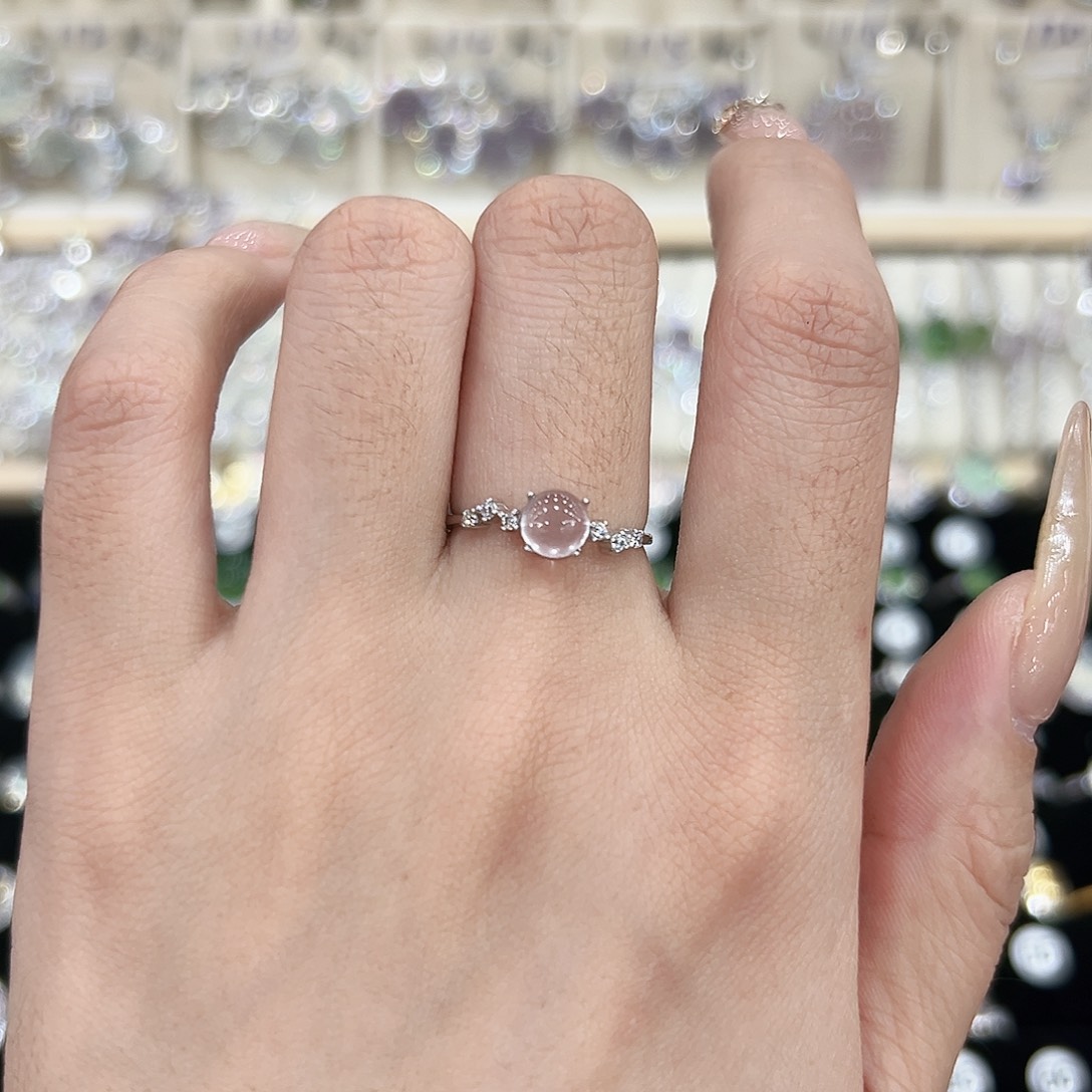 芙蓉石银S925镶嵌戒指