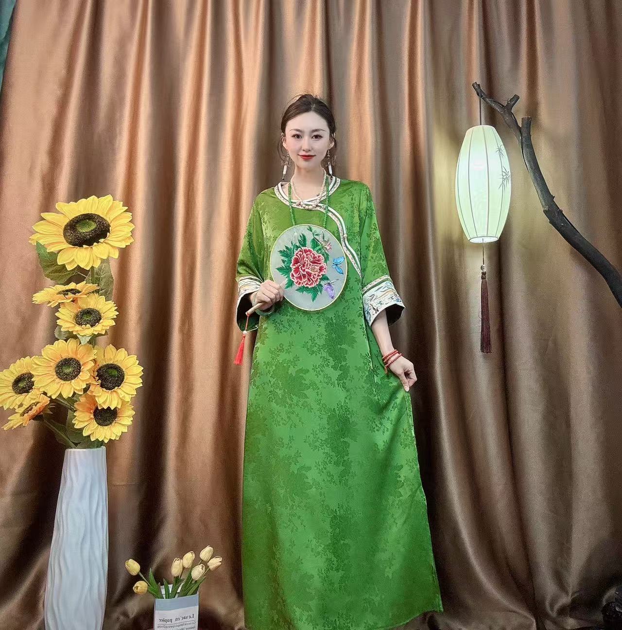 100（贵气绿）F小姐轻奢贵气新中式大码连衣裙