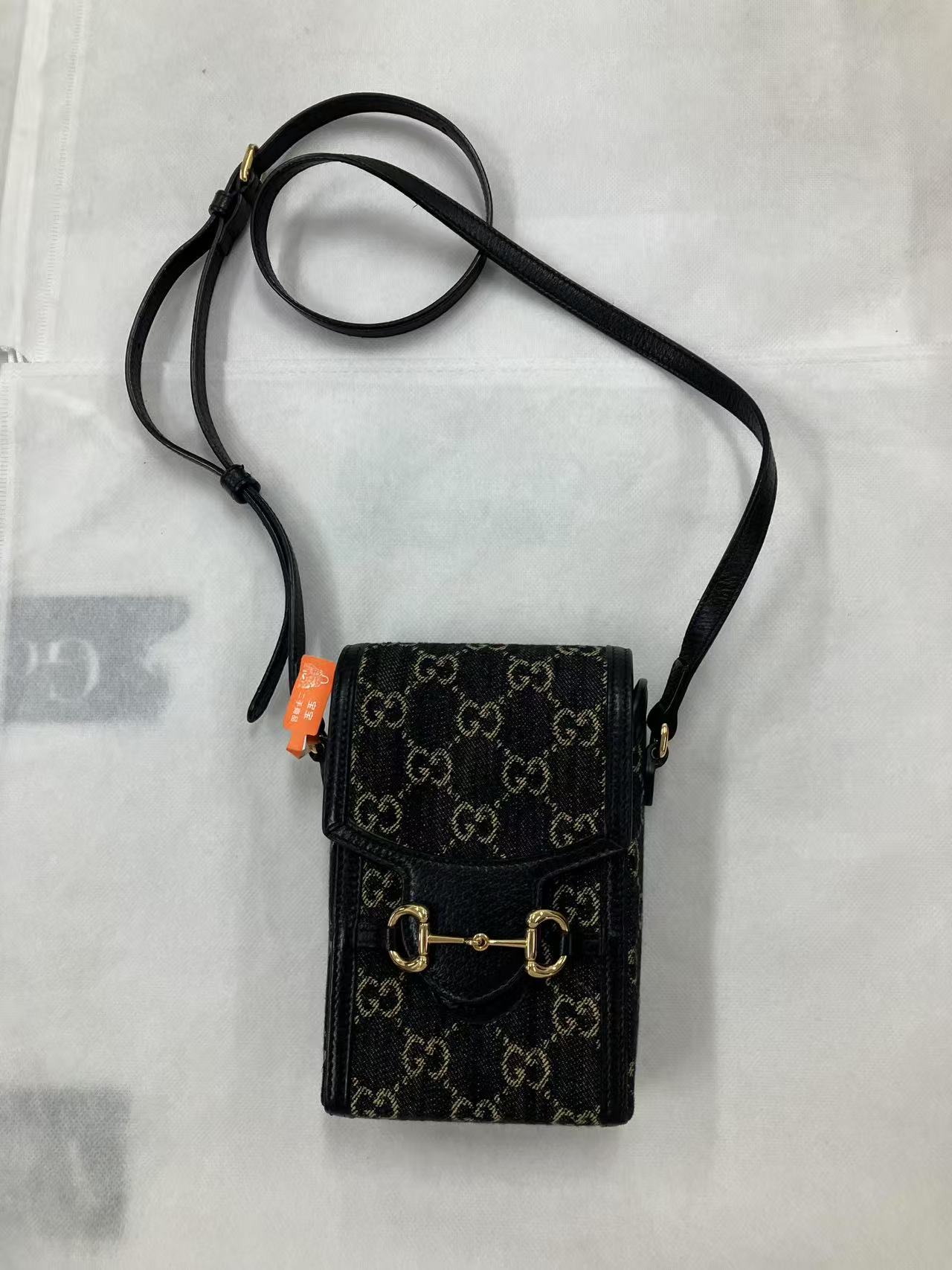 95新 GUCCI/古驰 GGS古驰1955竖版手机包黑色丹宁78043957