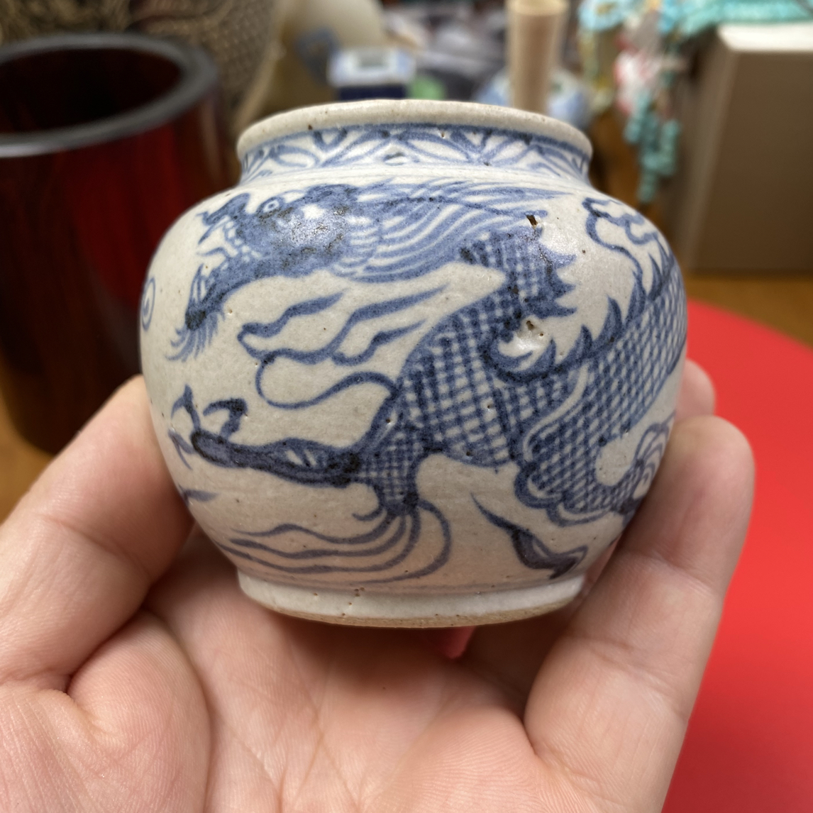 包老到代青花龙纹小罐尺寸8乘以7mm