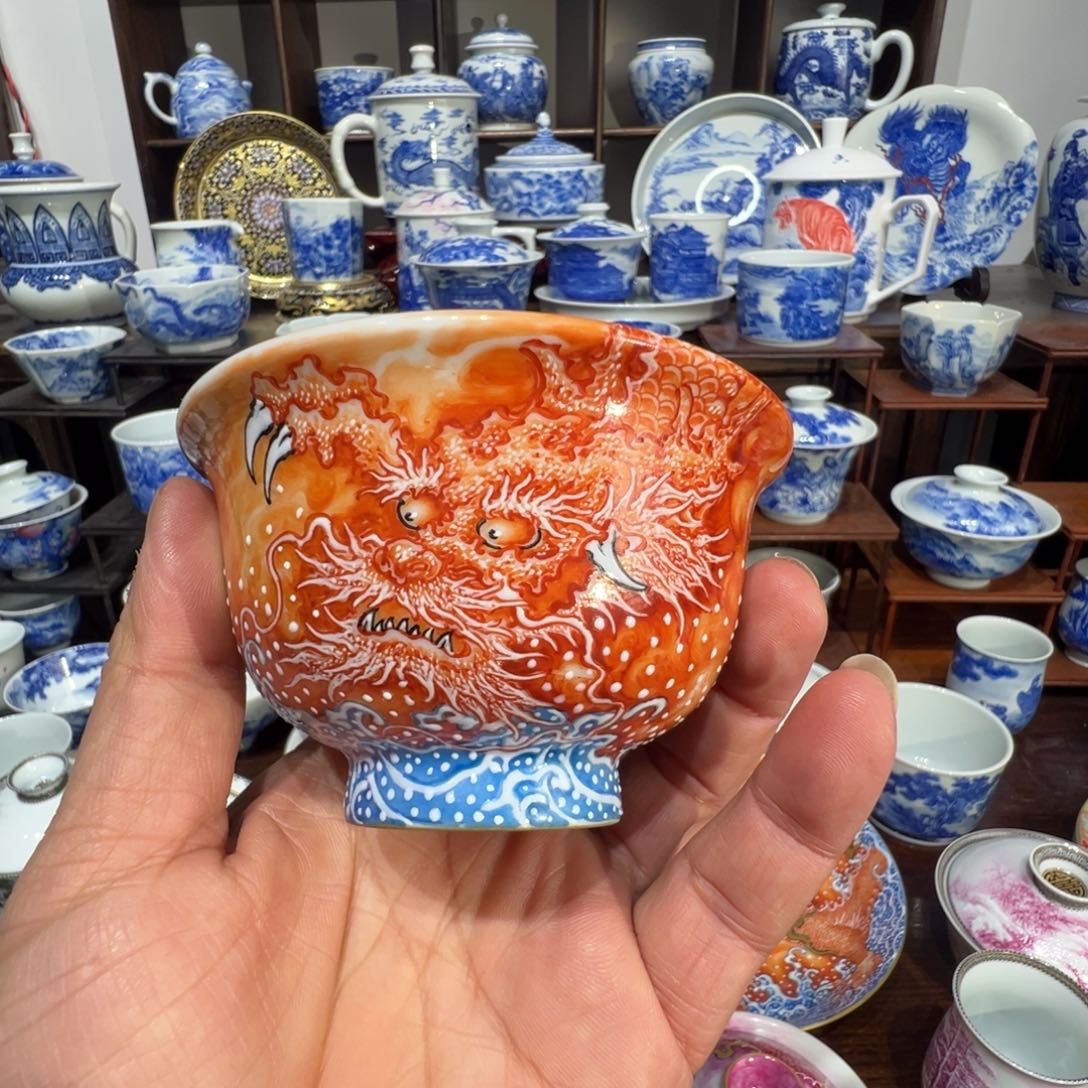 矾红海水龙压手杯