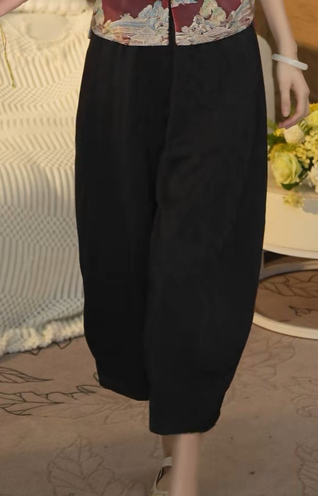 【梅花蝶蝶】流行显瘦气质新中式时尚轻奢百搭夏季九分裤