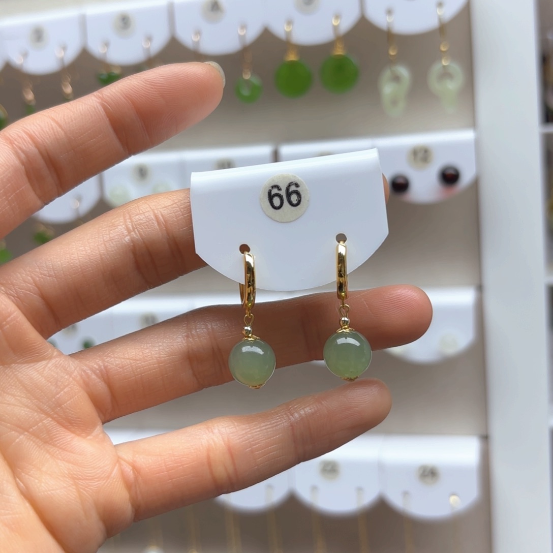 和田玉耳饰银S925镶嵌2