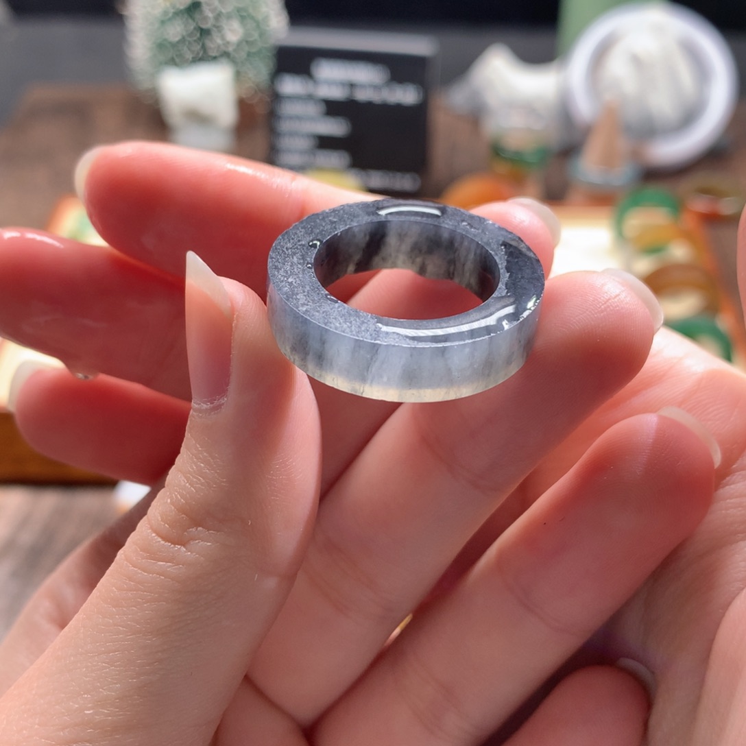 定制翡翠未镶嵌翡翠戒圈 冰乌鸡 19-24