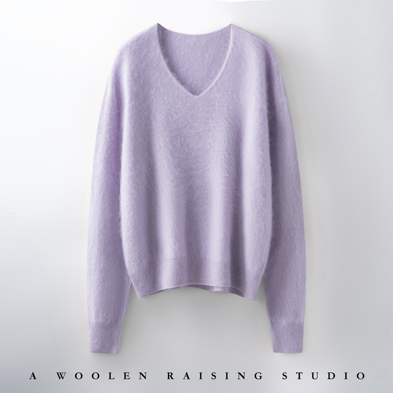 高货！软糯轻盈！云雾感拉绒羊毛羊绒衫岛精无缝宽松V领毛衣女秋冬