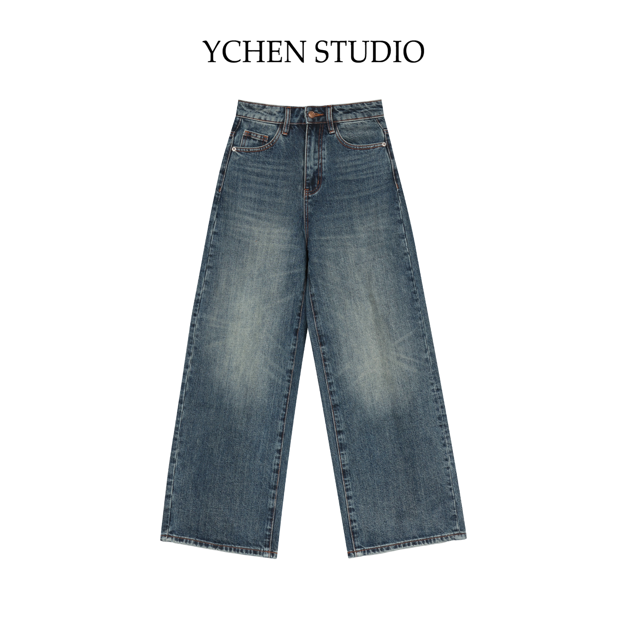 YCS【沿海公路】秋季显瘦梨形牛仔直筒高腰磨白水阔腿裤K2V9908