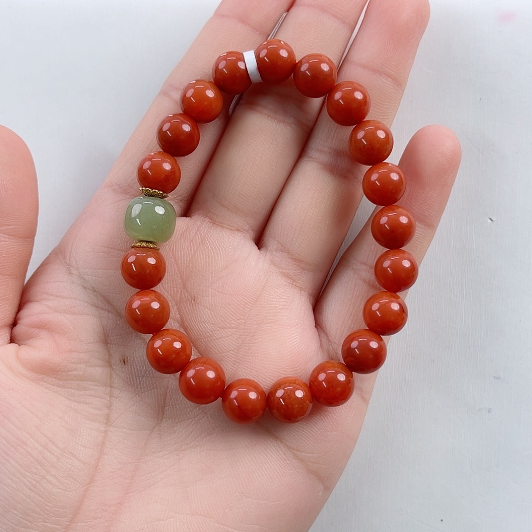 银S925镶嵌瓦西柿子红DIY单圈8mm南红玛瑙