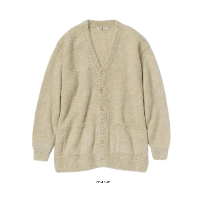 超细马海毛V领长款开衫毛衣