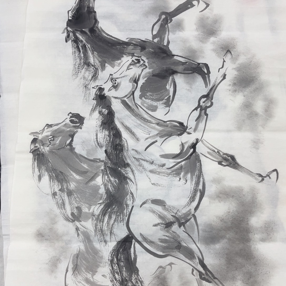 国画四尺三开花鸟