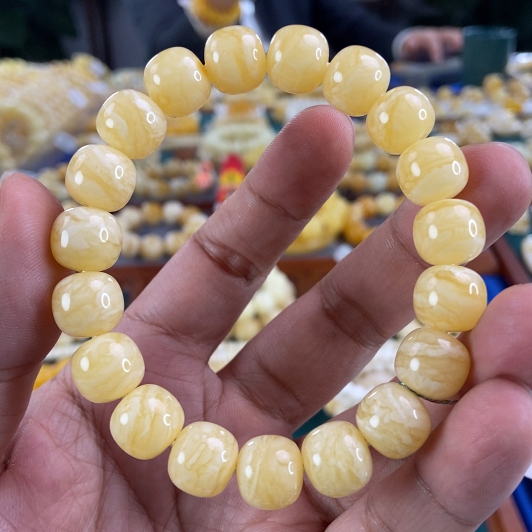 琥珀珠宝奇石未镶嵌12虎皮纹同料串18.96