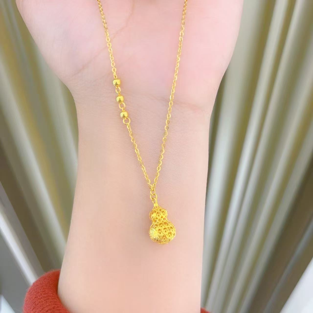 足金999花丝福字镂空葫芦黄金套链时尚百搭黄金首饰项链